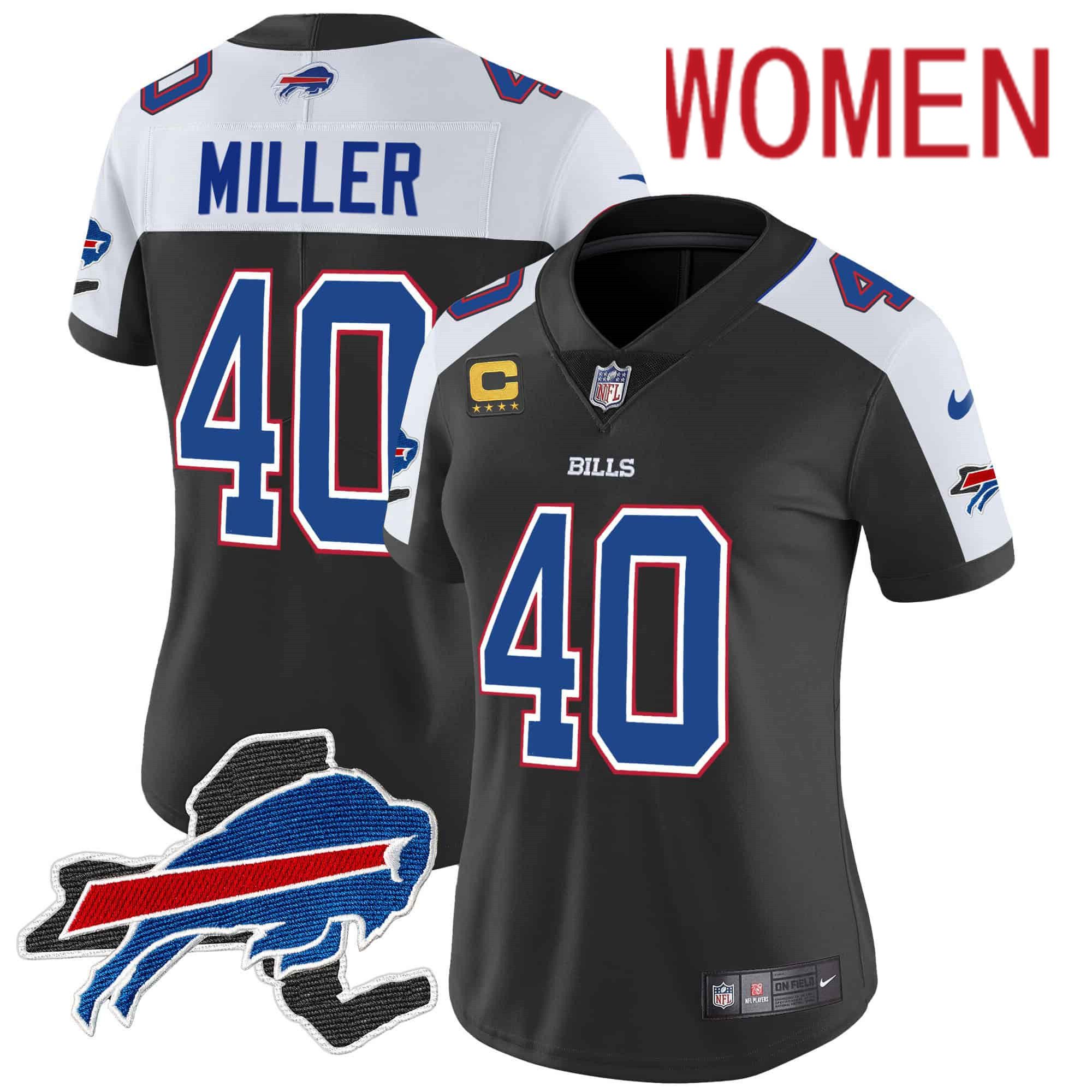 Women Buffalo Bills #40 Miller Black 2024 Nike Patch Vapor Limited NFL Jersey->women nfl jersey->Women Jersey